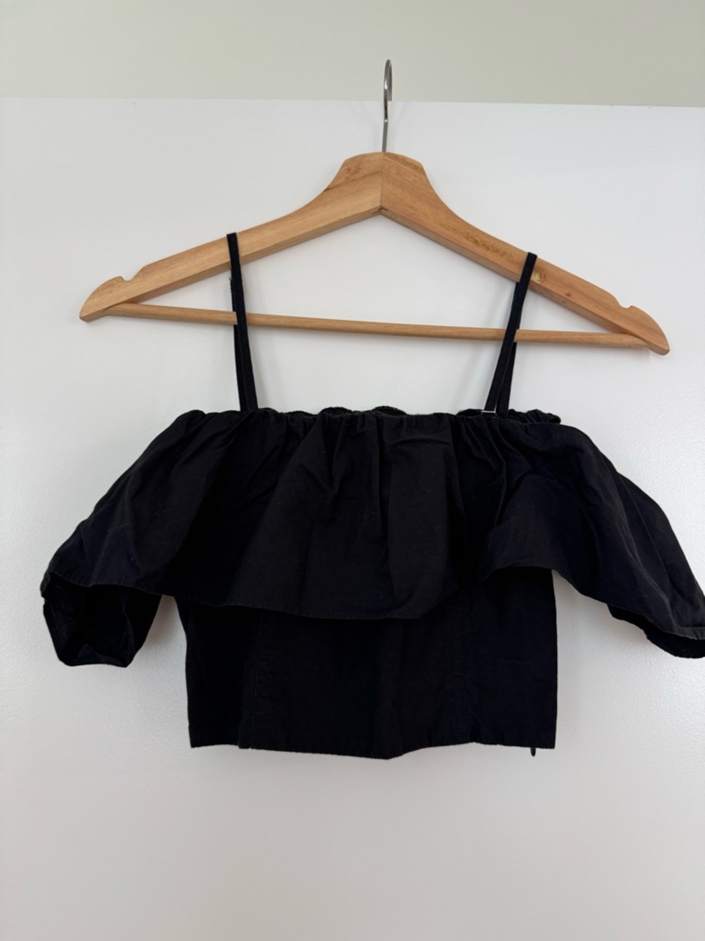 Black Off-Shoulder Ruffle Crop Top